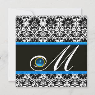 SCHWARZ WEIß BLAUER DAMAST MONOGRAMM Saphir Einladung