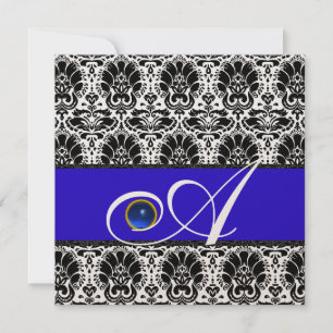 SCHWARZ WEISS BLAUER DAMAST MONOGRAMM Saphir Gold Einladung