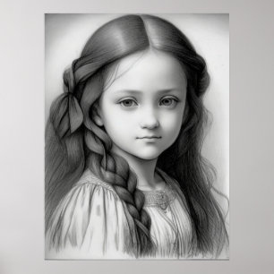 Schwarz-Weiß-Bleistift Zeichnend Girl Generative A Poster