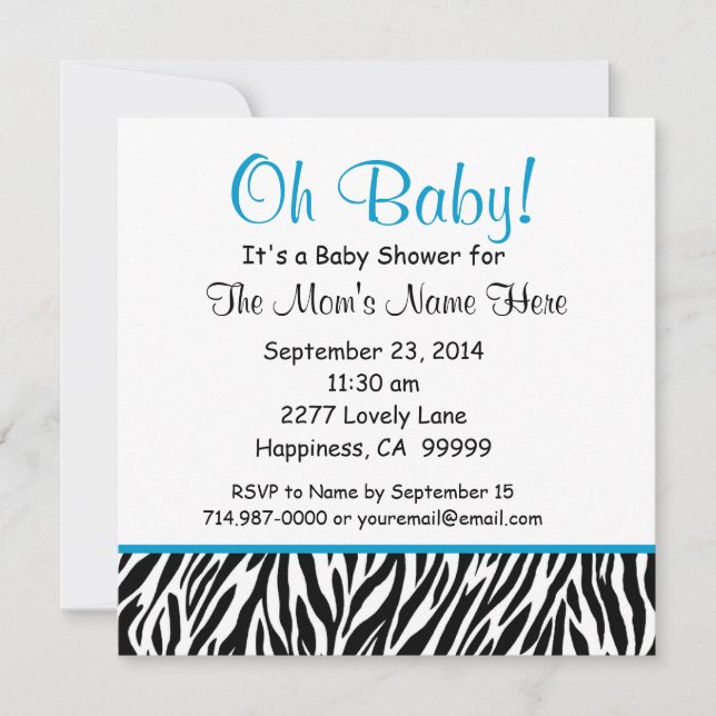 Schwarz-weiß Blue Bow Zebra Boy Baby Shower S02 Einladung (Vorderseite)
