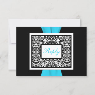 Schwarz, Weiß, Blue Damask mit IMITATEN, Multifunk RSVP Karte