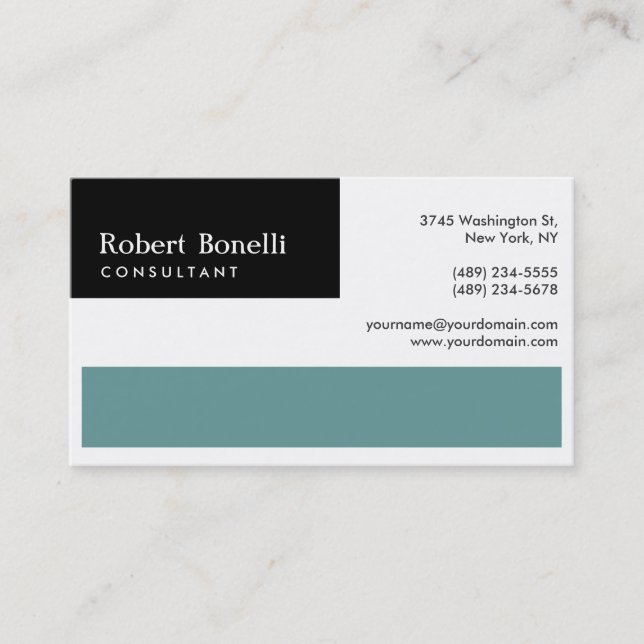 Schwarz-weiß Blue Modern Consulting Business Card Visitenkarte (Vorderseite)