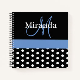 Schwarz-weiß Blue Monogram Polka Dots Notizbuch