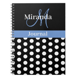 Schwarz-weiß Blue Monogram Script Polka Dot Notizblock