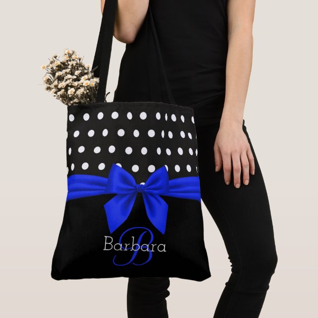 Schwarz-weiß Blue Monogram Script Polka Dots Moder Tasche (Von Nahem)