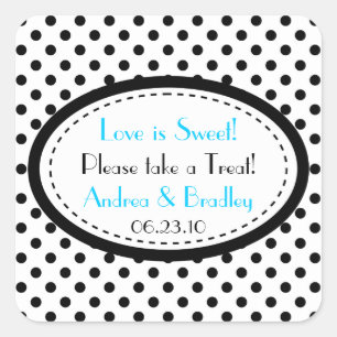Schwarz-weiß Blue Polka Dot Candy Buffet Hochzeit Quadratischer Aufkleber