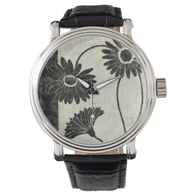 Schwarz-Weiß-Blume Armbanduhr (Vorderseite)