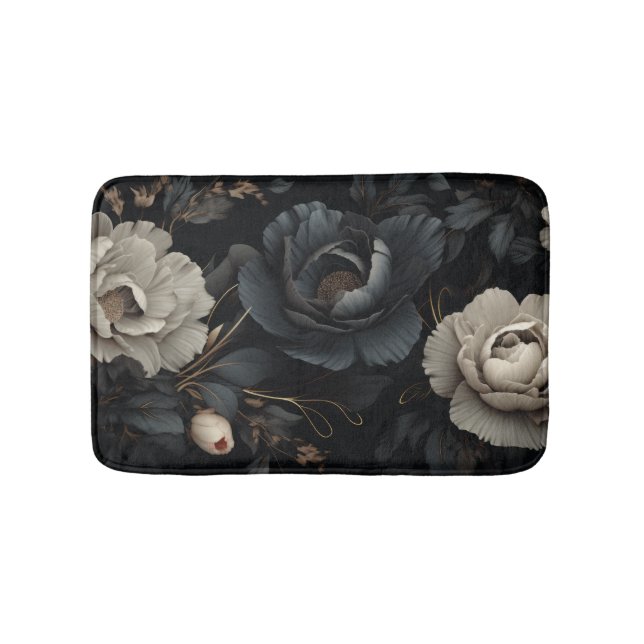 Schwarz-Weiß-Blume Badematte (Vorderseite)