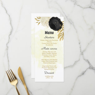 Schwarz-Weiß-Blume botanisches Hochzeitsmenü Menükarte