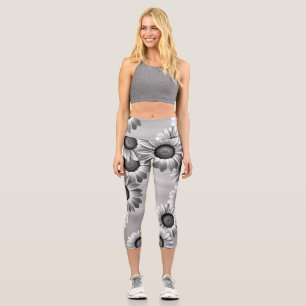 Schwarz-Weiß-Blume Capri Leggings