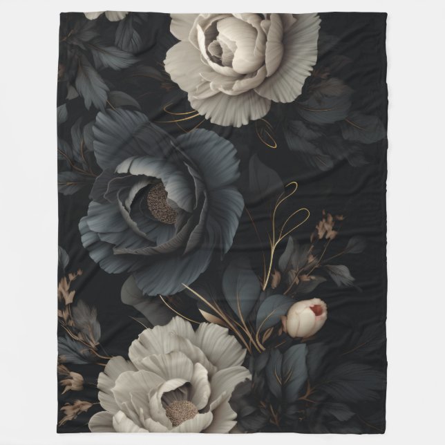 Schwarz-Weiß-Blume Fleecedecke (Vorderseite)
