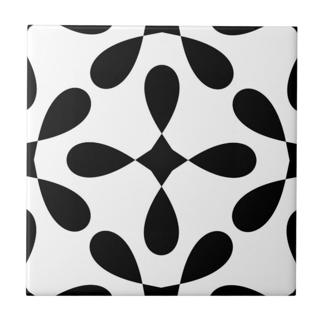 Schwarz-Weiß-Blume Fliese (Vorderseite)
