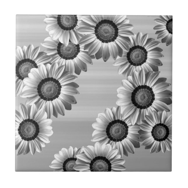 Schwarz-Weiß-Blume Fliese (Vorderseite)