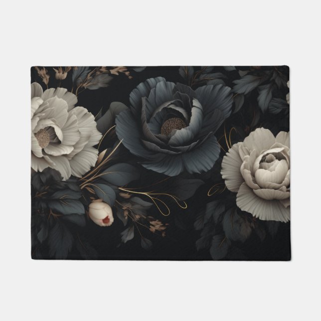 Schwarz-Weiß-Blume Fußmatte (Vorderseite)