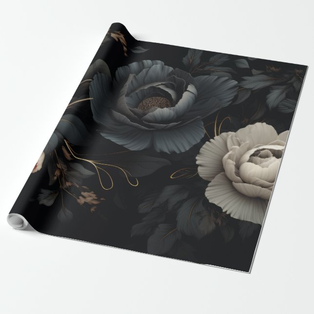 Schwarz-Weiß-Blume Geschenkpapier (Ungerollt)