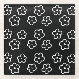 Schwarz-Weiß-Blume Glasuntersetzer