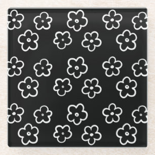 Schwarz-Weiß-Blume Glasuntersetzer