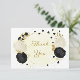 Schwarz-Weiß-Blume-Goldhochzeit Dankeskarte