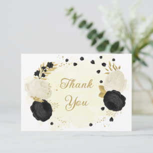 Schwarz-Weiß-Blume-Goldhochzeit Dankeskarte