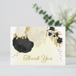 Schwarz-Weiß-Blume-Goldhochzeit Dankeskarte