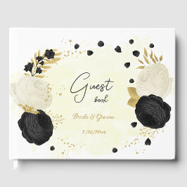 Schwarz-Weiß-Blume-Goldhochzeit Gästebuch