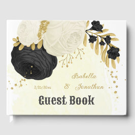 Schwarz-Weiß-Blume-Goldhochzeit Gästebuch