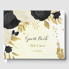 Schwarz-Weiß-Blume-Goldhochzeit Gästebuch
