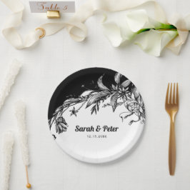 Schwarz-Weiß-Blume Hochzeit der modernen Typografi Pappteller