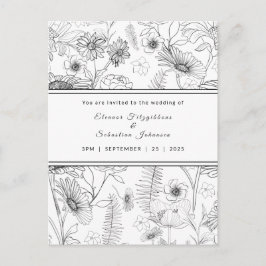 Schwarz-Weiß-Blume Hochzeit Postkarte
