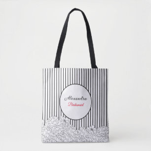 Schwarz-Weiß-Blume mit Streifen Bridesmaid Tasche