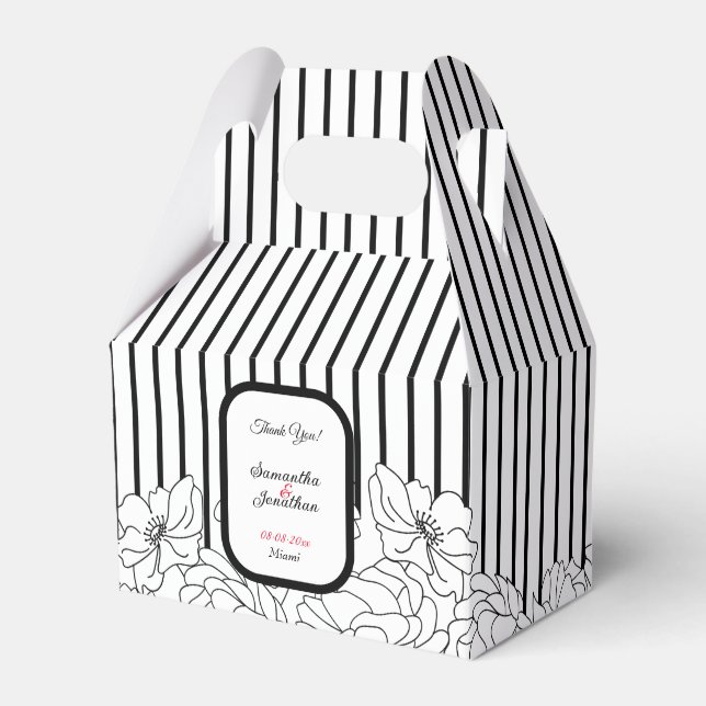 Schwarz-Weiß-Blume mit Streifen Geschenkschachtel (Vorderseite)