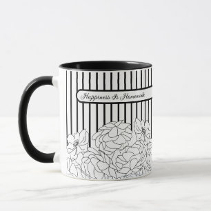 Schwarz-Weiß-Blume mit Streifen Tasse