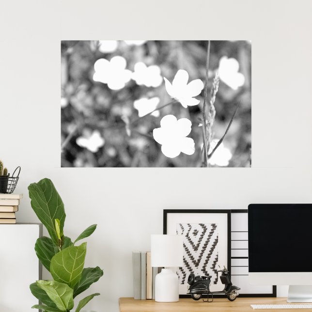 Schwarz-Weiß-Blume Moderne Künstlerische Fotografi Poster (Heimbüro)