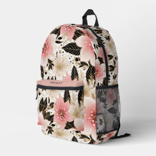 Schwarz-Weiß-Blume-Muster Modernes Monogramm Bedruckter Rucksack