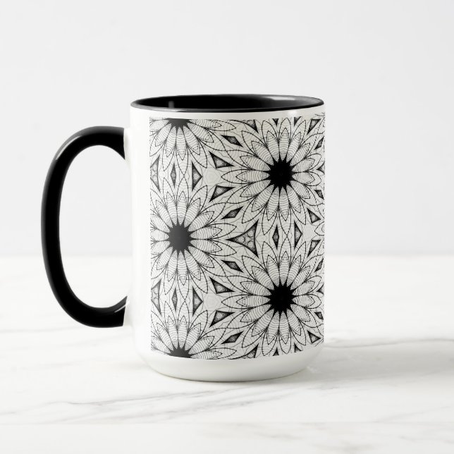Schwarz-Weiß-Blume-Muster Tasse (Links)