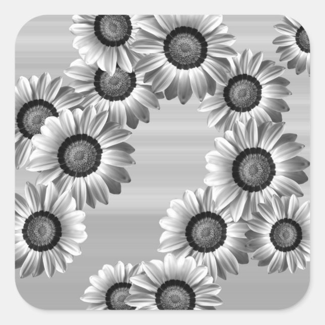 Schwarz-Weiß-Blume Quadratischer Aufkleber (Vorderseite)