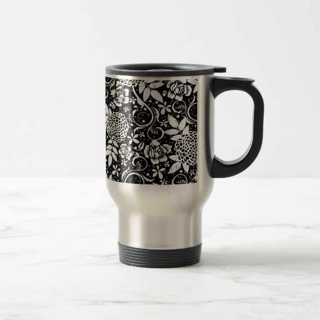 Schwarz-Weiß-Blume Reisen Tasse (Rechts)