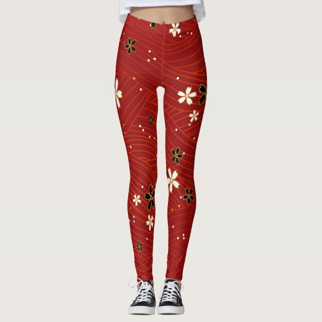 Schwarz-Weiß-Blume, rote Leggings (Vorderseite)