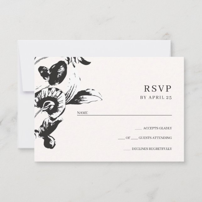 Schwarz-Weiß-Blume RSVP Karte (Vorderseite)