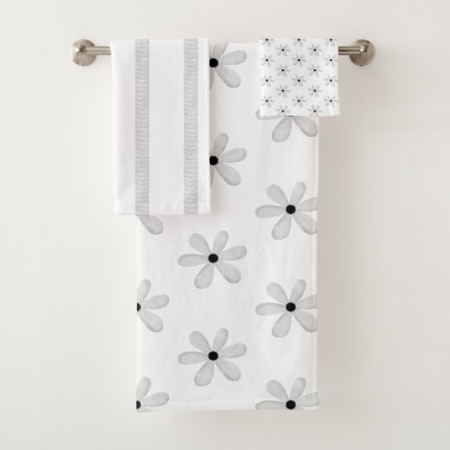 Schwarz-Weiß-Blume Streifen Badezimmer Handtuchhal Badhandtuch Set (Insitu)