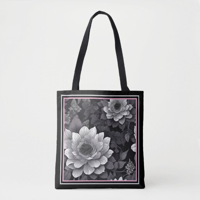 Schwarz-Weiß-Blume Tasche (Vorderseite)