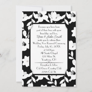 Schwarz-Weiß-Blume-Vow-Renewal-Hochzeit Einladung