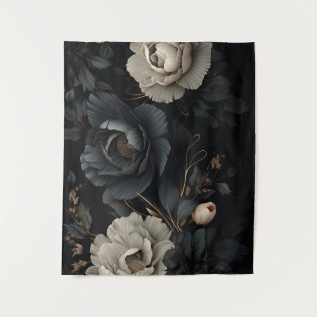 Schwarz-Weiß-Blume Wandteppich (Vorderseite)