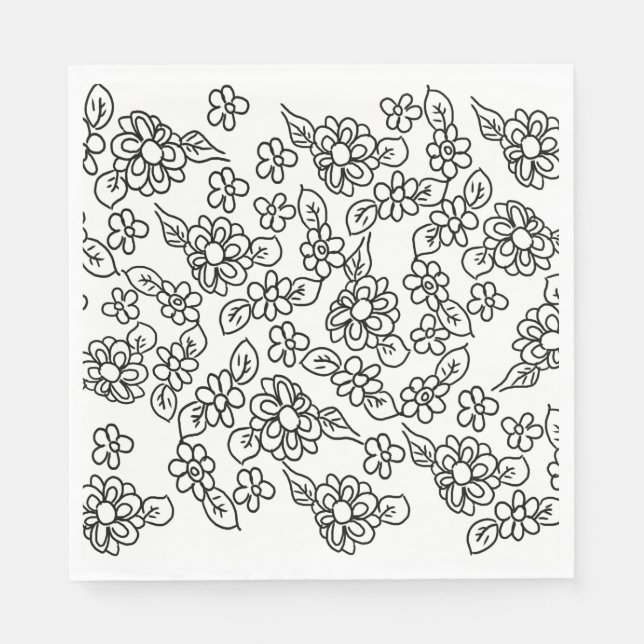 Schwarz-Weiß-Blume zeichnend Serviette (Vorderseite)