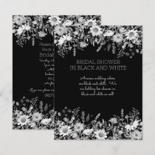 Schwarz-Weiß-Blumen-Brautdusche Einladung