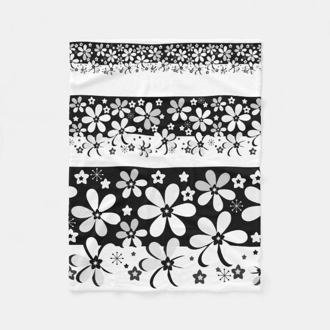 Schwarz-Weiß-Blumen Fleecedecke (Vorderseite)