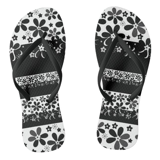 Schwarz-Weiß-Blumen Flip Flops (Fußbett)