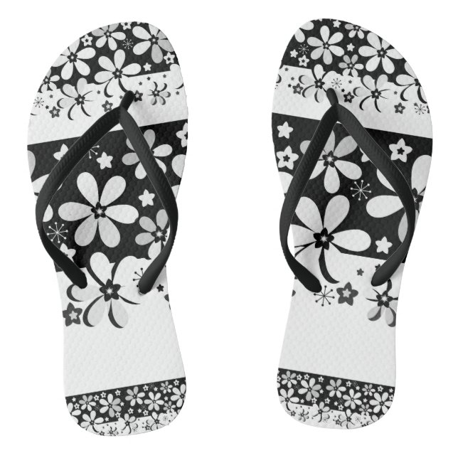 Schwarz-Weiß-Blumen Flip Flops (Fußbett)