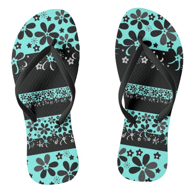 Schwarz-Weiß-Blumen Flip Flops (Fußbett)
