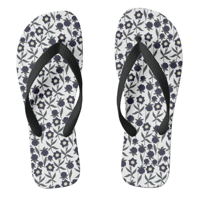 Schwarz-Weiß-Blumen Flip Flops (Fußbett)